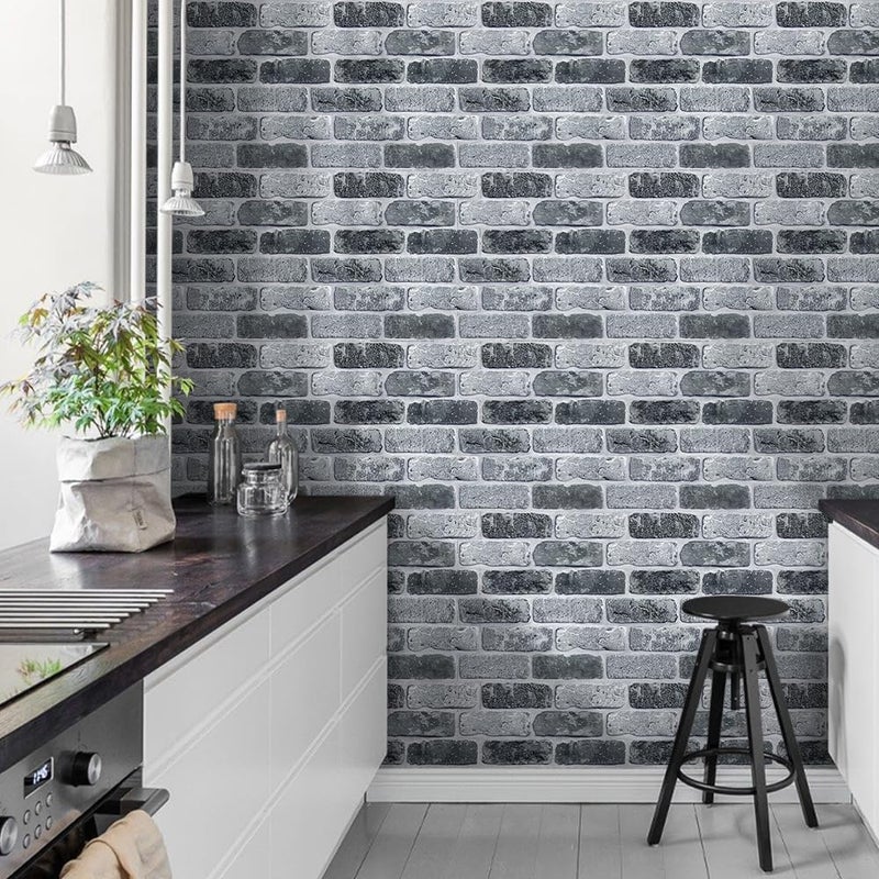 COMSTICKC 3D Gray Brick Wall Panel, Peel and Stick Brick Wall Tiles, 10 Pcs of 12"X12", Small Size Thin PVC Faux Brick Self Adhesive Fake Brick Paneling Brick Backsplash - Image 2